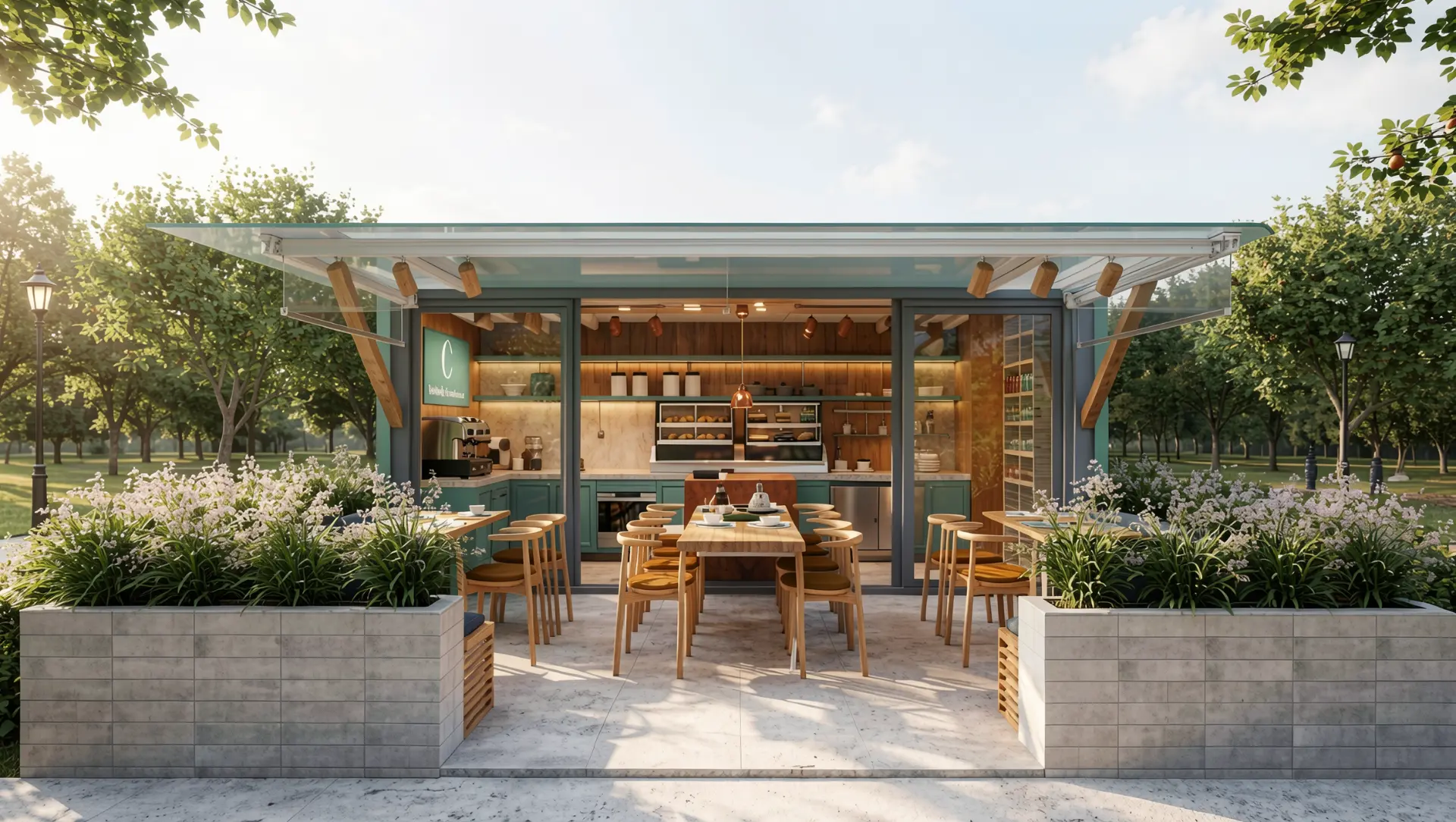 Café da Condessa - Pavilhão Botânico — Fachada e deck com jardineiras