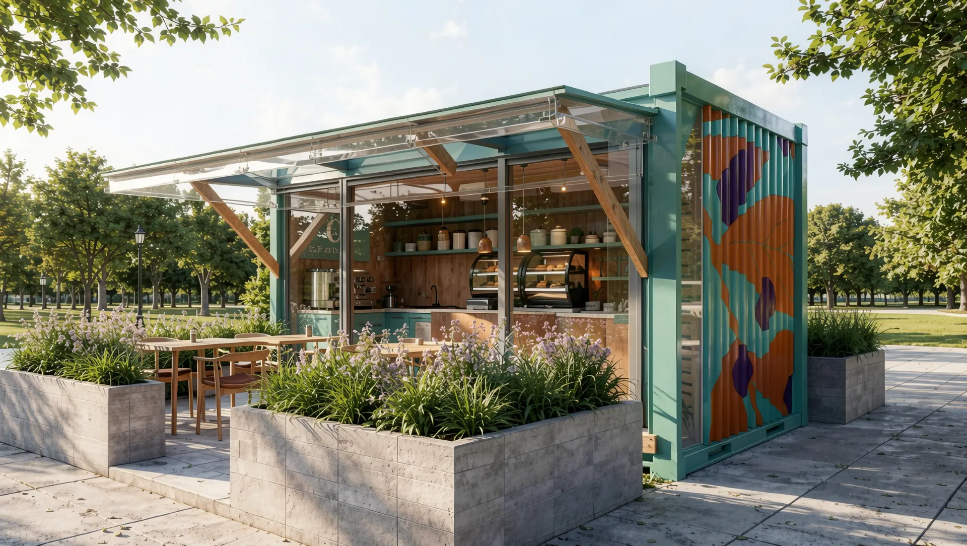 Café da Condessa - Pavilhão Botânico — Volume externo com painel artístico