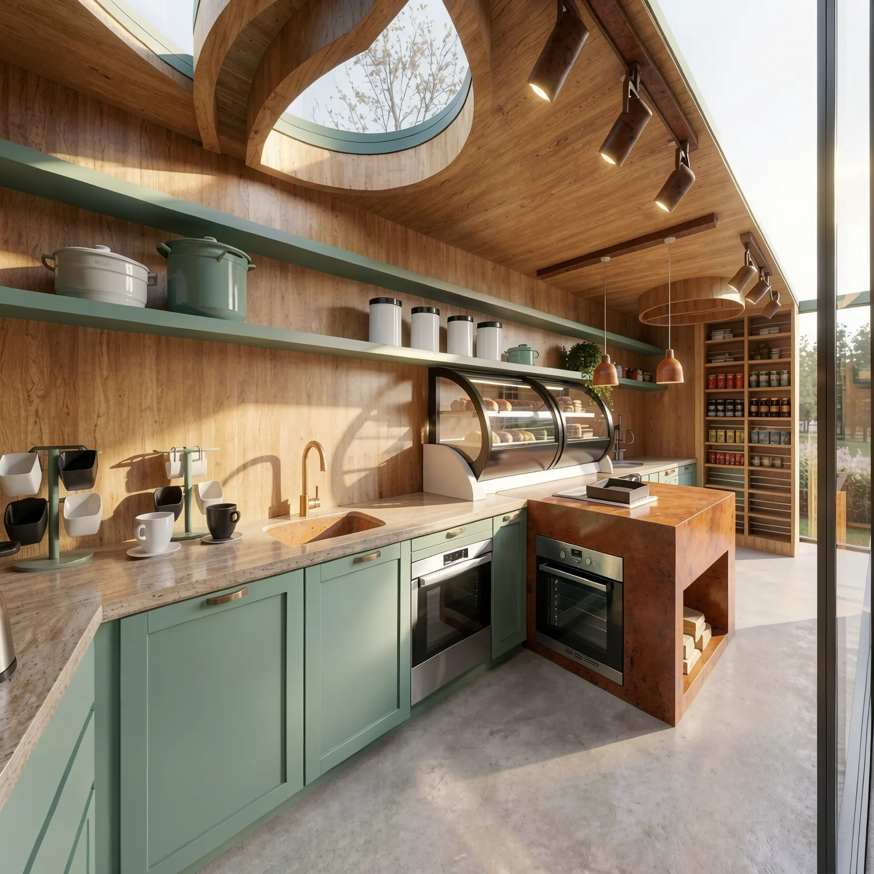 Café da Condessa - Pavilhão Botânico — Cozinha em verde e madeira